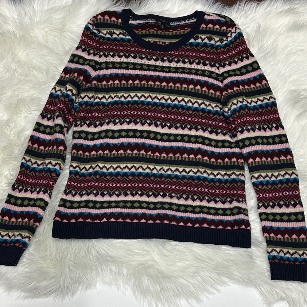 👉 Talbots Petites Fair Isle Knit Sweater Multicolor Long Sleeve Women MP